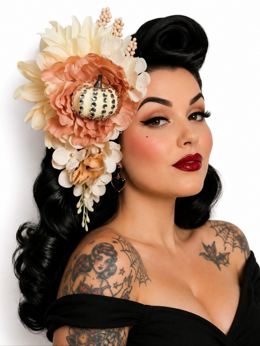 Peach & Cream Floral Pumpkin Hair Clip